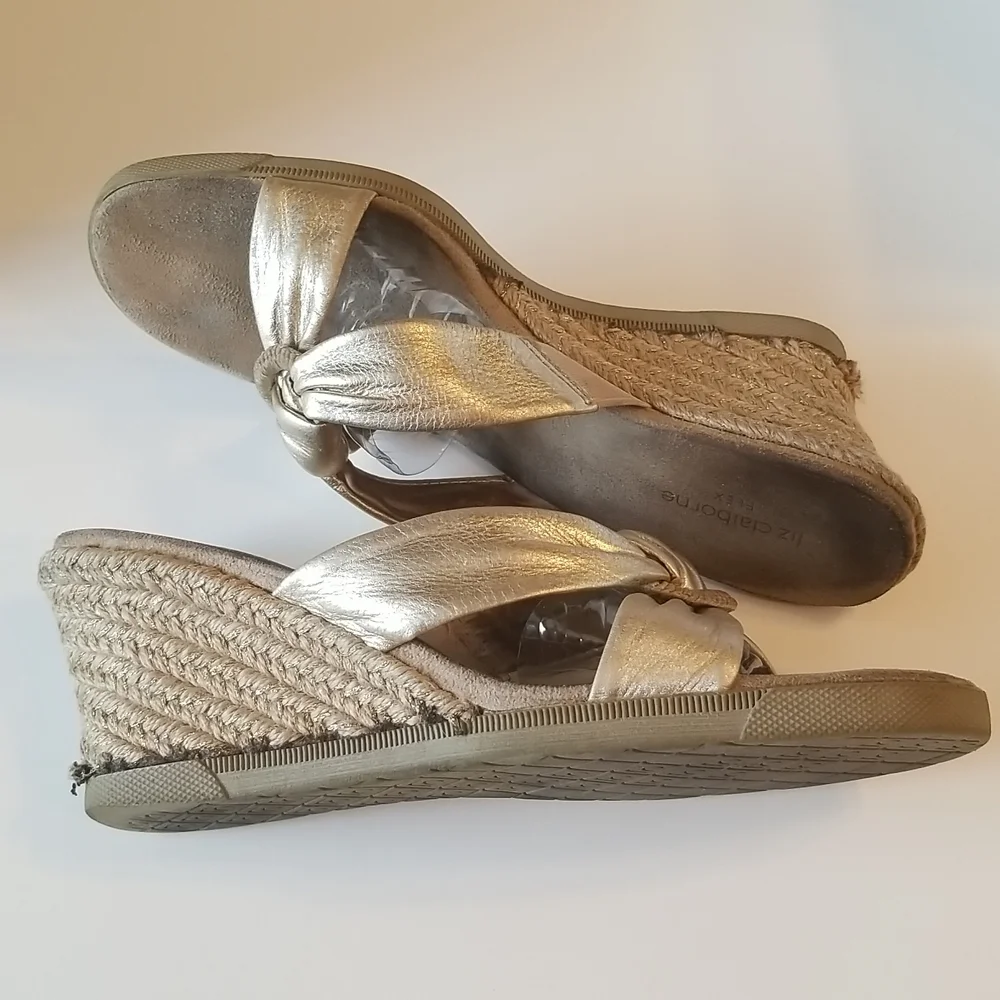 Liz Claiborne Gold Metallic Leather Espadrille/Slides/Mules